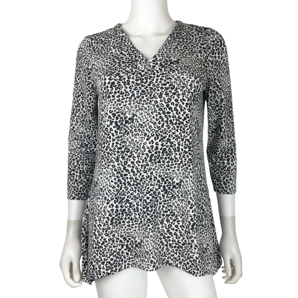 Nanette Lepore Asymmetric Hem Black White Animal Print Top